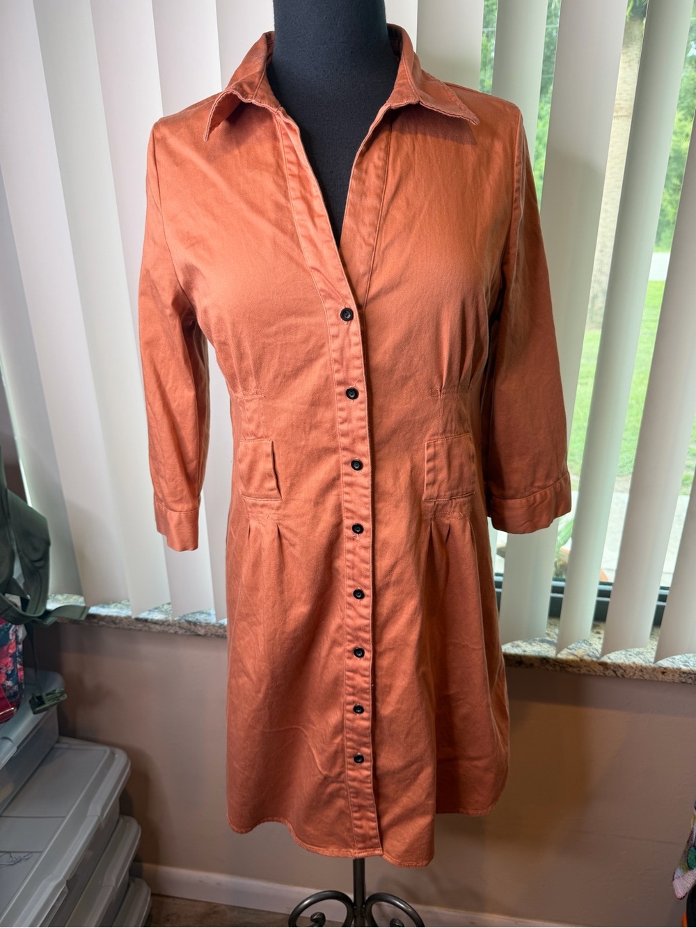 MG Originals Rust Orange Cotton Button-Front Shirt Dress Size Large